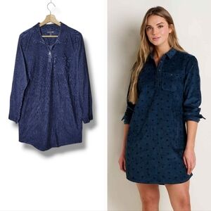 Toad & Co Cruiser Cord Popover Dress Pockets Navy Black Houndstooth Size Large